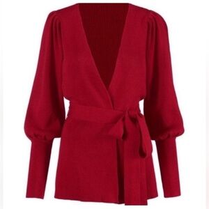 CAbi Cabaret Moulin Rouge Open Belted Ribbed Cardigan Size Small